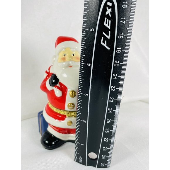 Santa Carrying Tree Porcelain Christmas Trinket Box Hinged Gold Accents - Picture 3 of 11